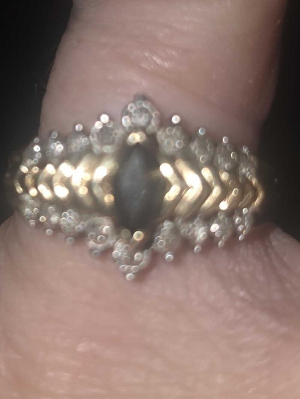 Solid 14k Gold Ring with Black Marquise Stone and Sparkling Accents